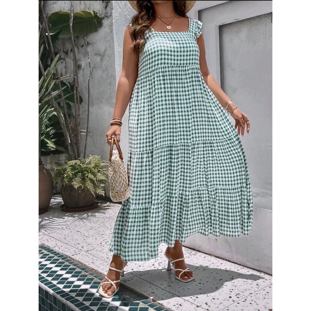 SHEIN VCAY Gingham Print Ruffle Hem Dress - NWOT